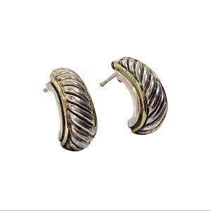 1980s Gold & Sterling Silver Cable Hoop Earrings